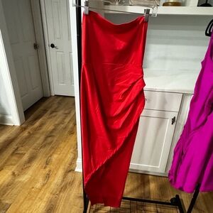 Susana Monaco Red Asymmetrical Draped Midi Dress